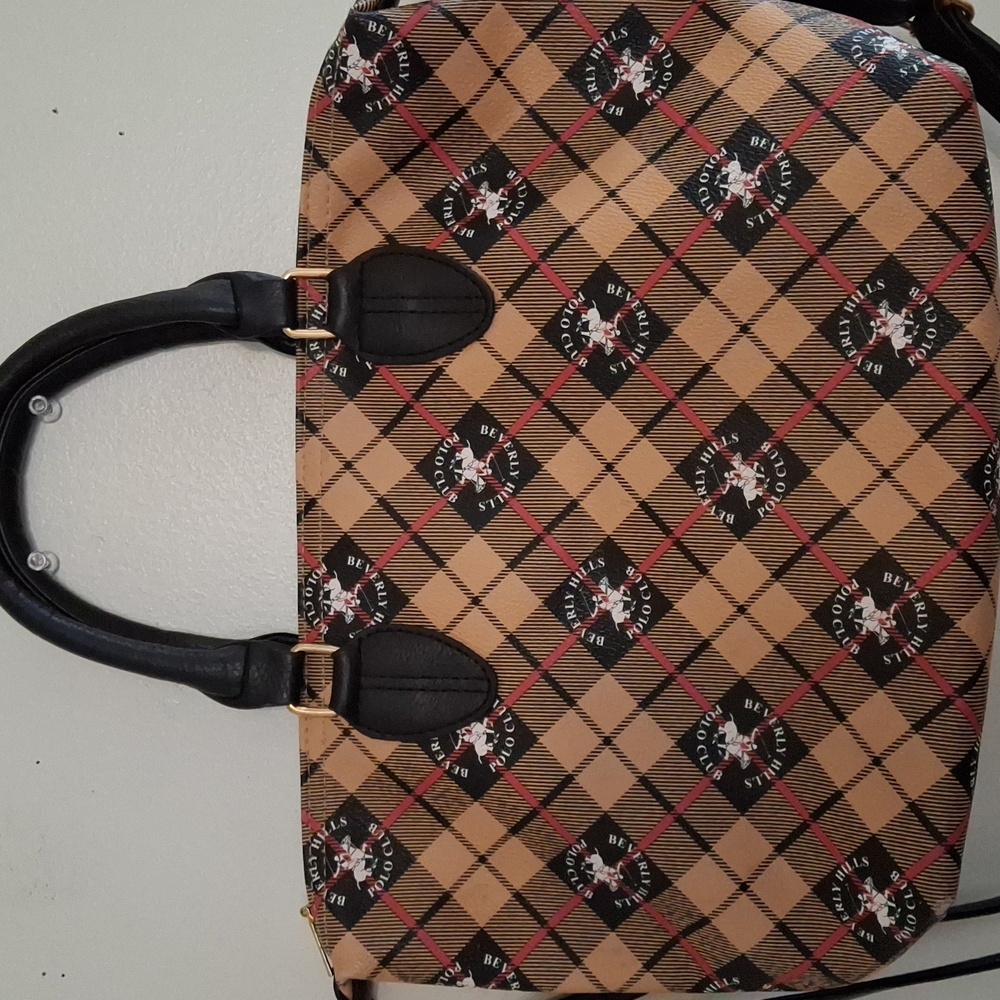 Beverly Hills Polo Club Plaid Tote - Black and Tan